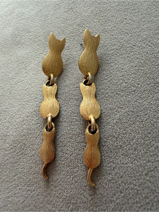 Accessories - Gold-tone Cat Dangle Earrings